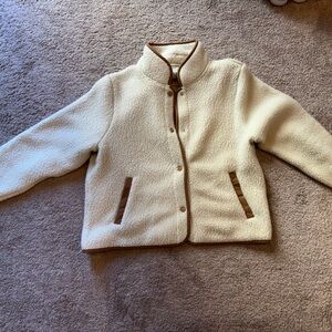 J. Crew Cream Teddy Jacket with Tan Trim